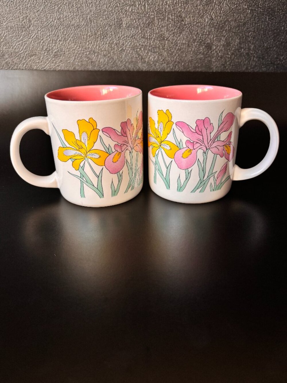 Vintage K.I.C. Korea Iris Floral Mugs Set of 2